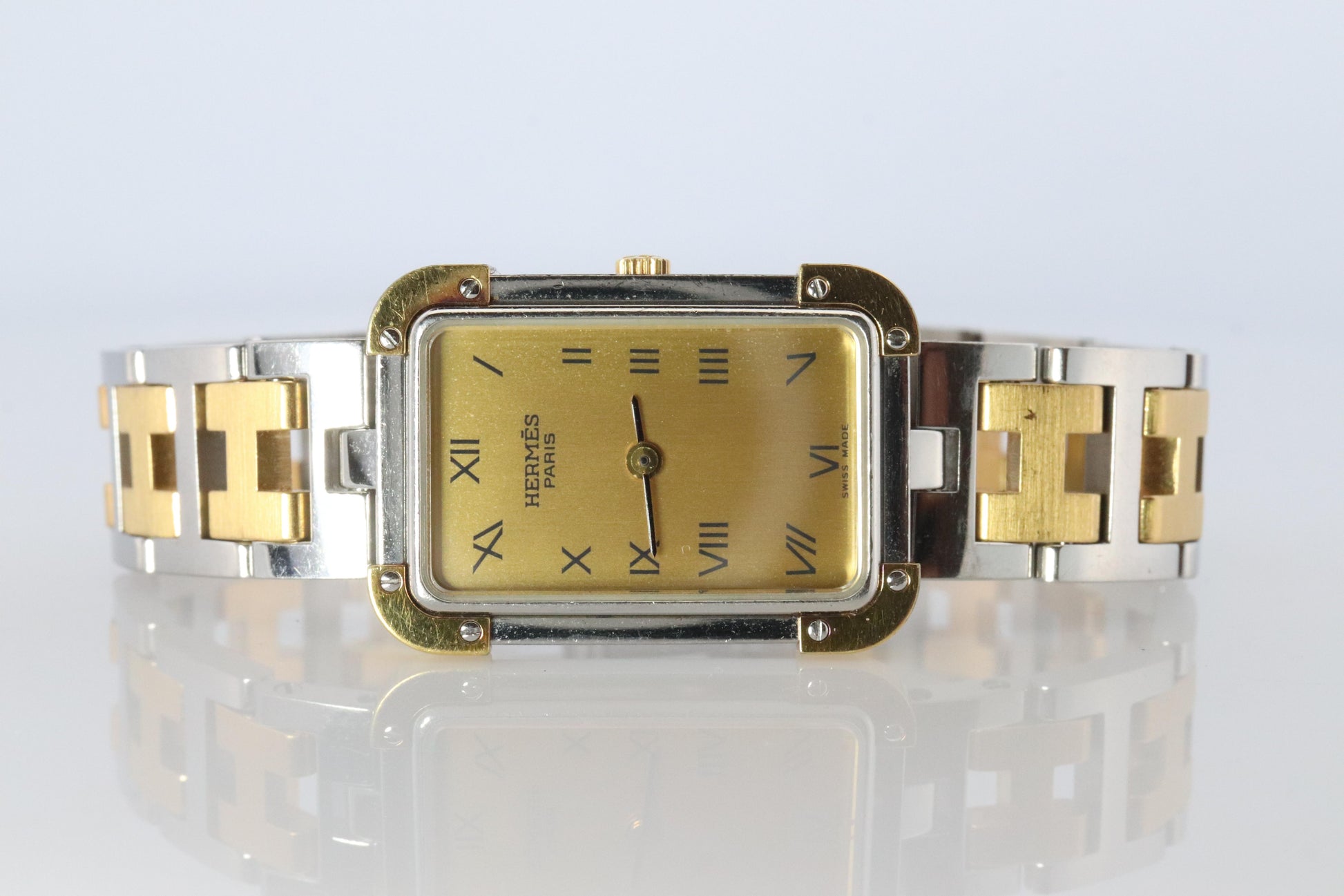 Genuine HERMES Stainless Steel 24mm Rectangle Croisiere Quartz Watch White.