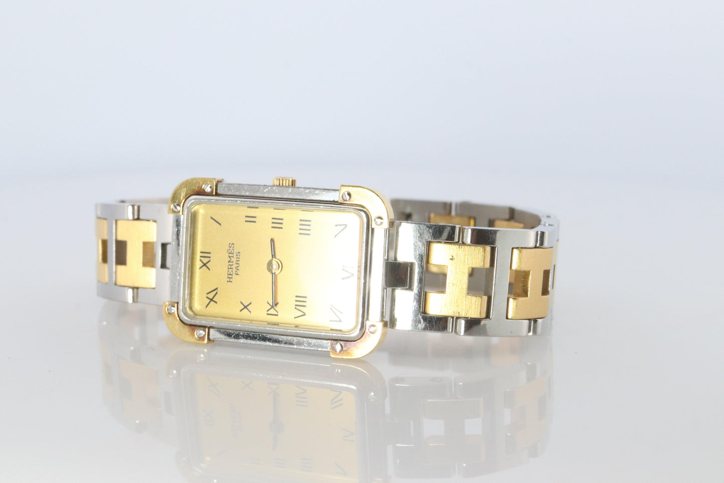 Genuine HERMES Stainless Steel 24mm Rectangle Croisiere Quartz Watch White.