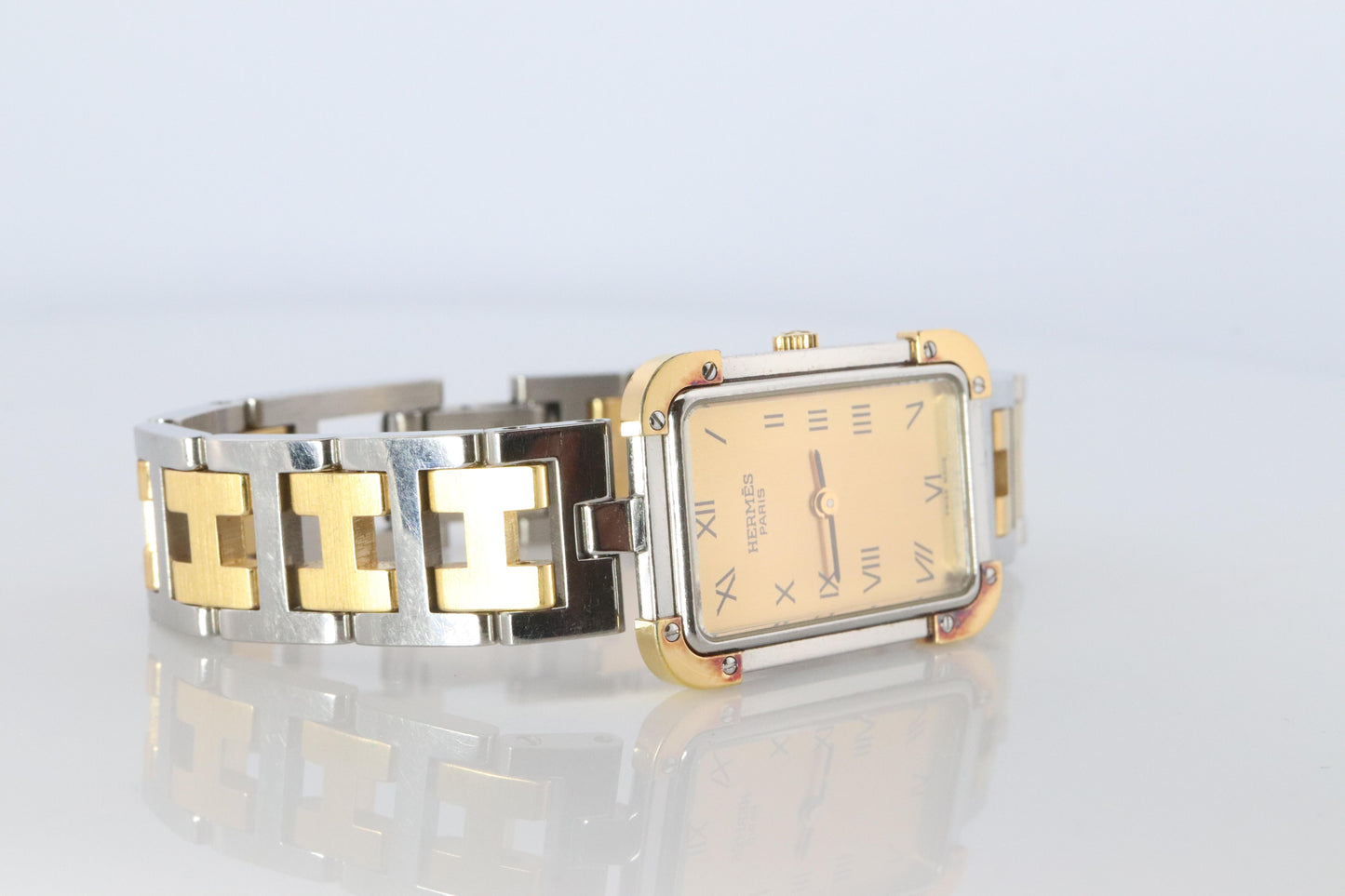 Genuine HERMES Stainless Steel 24mm Rectangle Croisiere Quartz Watch White.