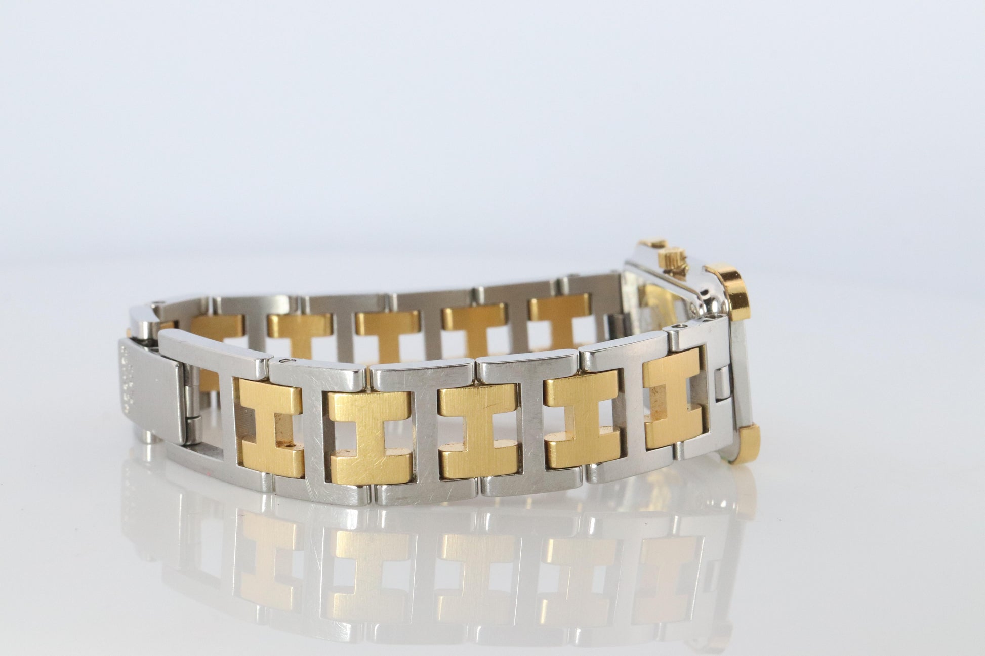 Genuine HERMES Stainless Steel 24mm Rectangle Croisiere Quartz Watch White.