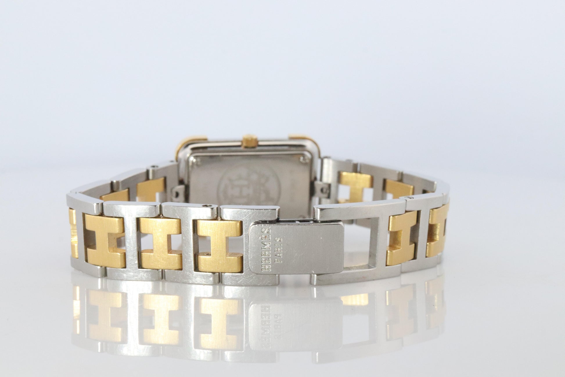 Genuine HERMES Stainless Steel 24mm Rectangle Croisiere Quartz Watch White.