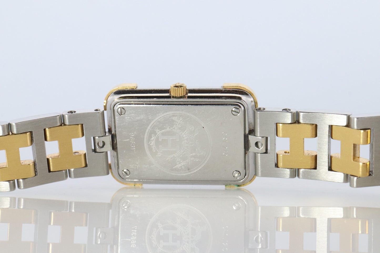 Genuine HERMES Stainless Steel 24mm Rectangle Croisiere Quartz Watch White.