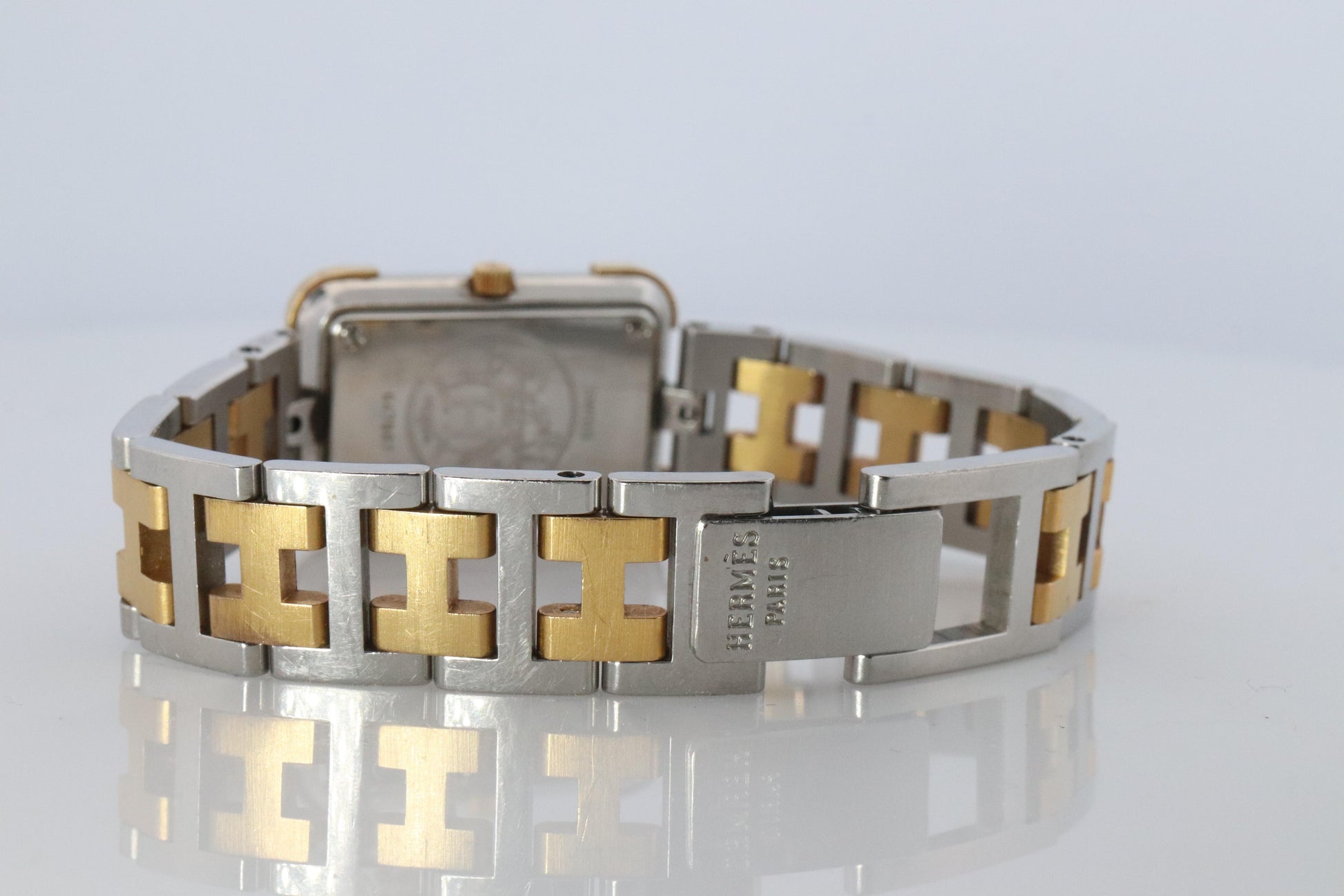 Genuine HERMES Stainless Steel 24mm Rectangle Croisiere Quartz Watch White.