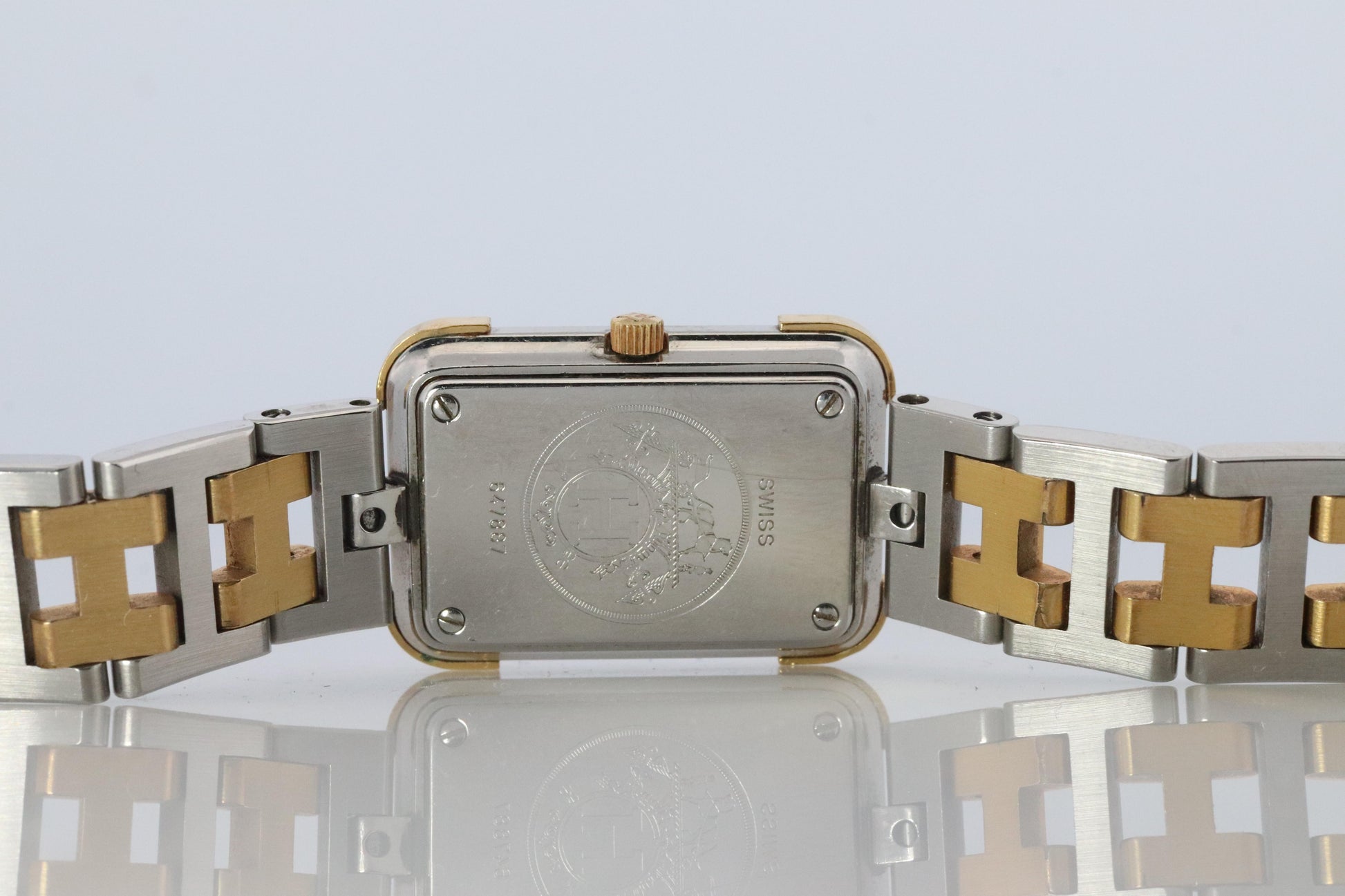 Genuine HERMES Stainless Steel 24mm Rectangle Croisiere Quartz Watch White.