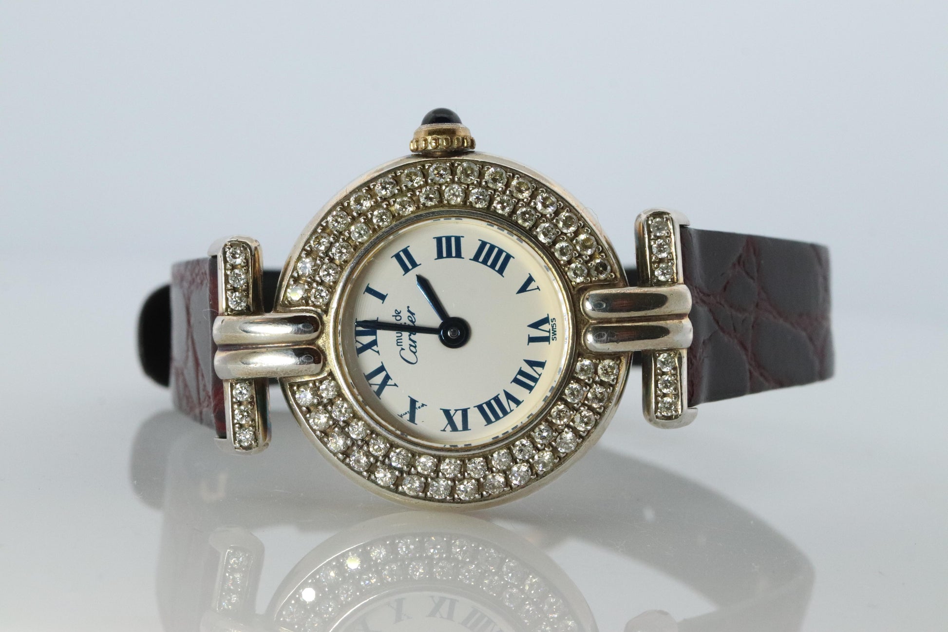 Genuine Cartier Diamond Watch Must de Cartier Colisee Round Argent 690002