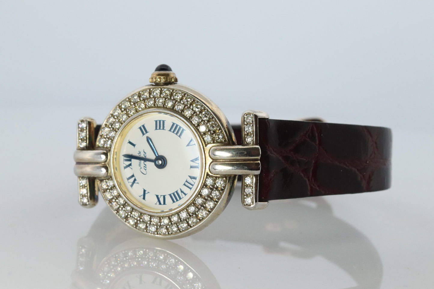 Genuine Cartier Diamond Watch Must de Cartier Colisee Round Argent 690002