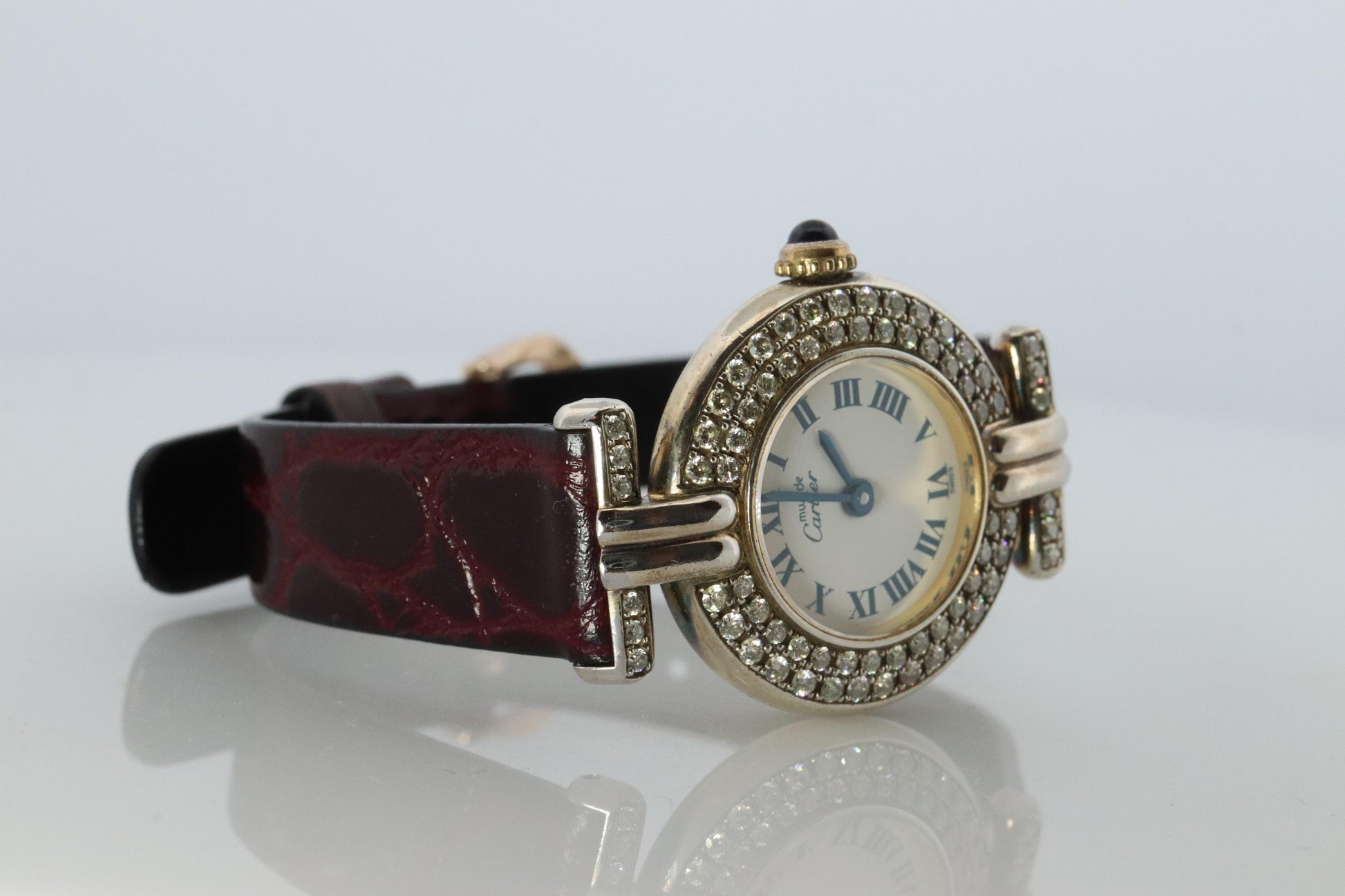 Genuine Cartier Diamond Watch Must de Cartier Colisee Round Argent 690002