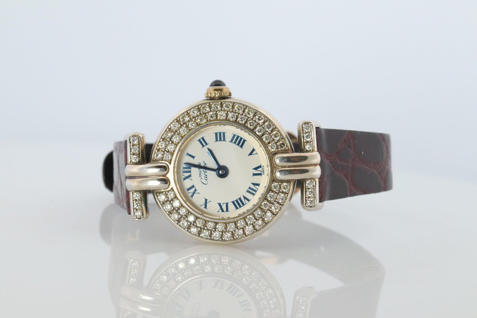 Genuine Cartier Diamond Watch Must de Cartier Colisee Round Argent 690002