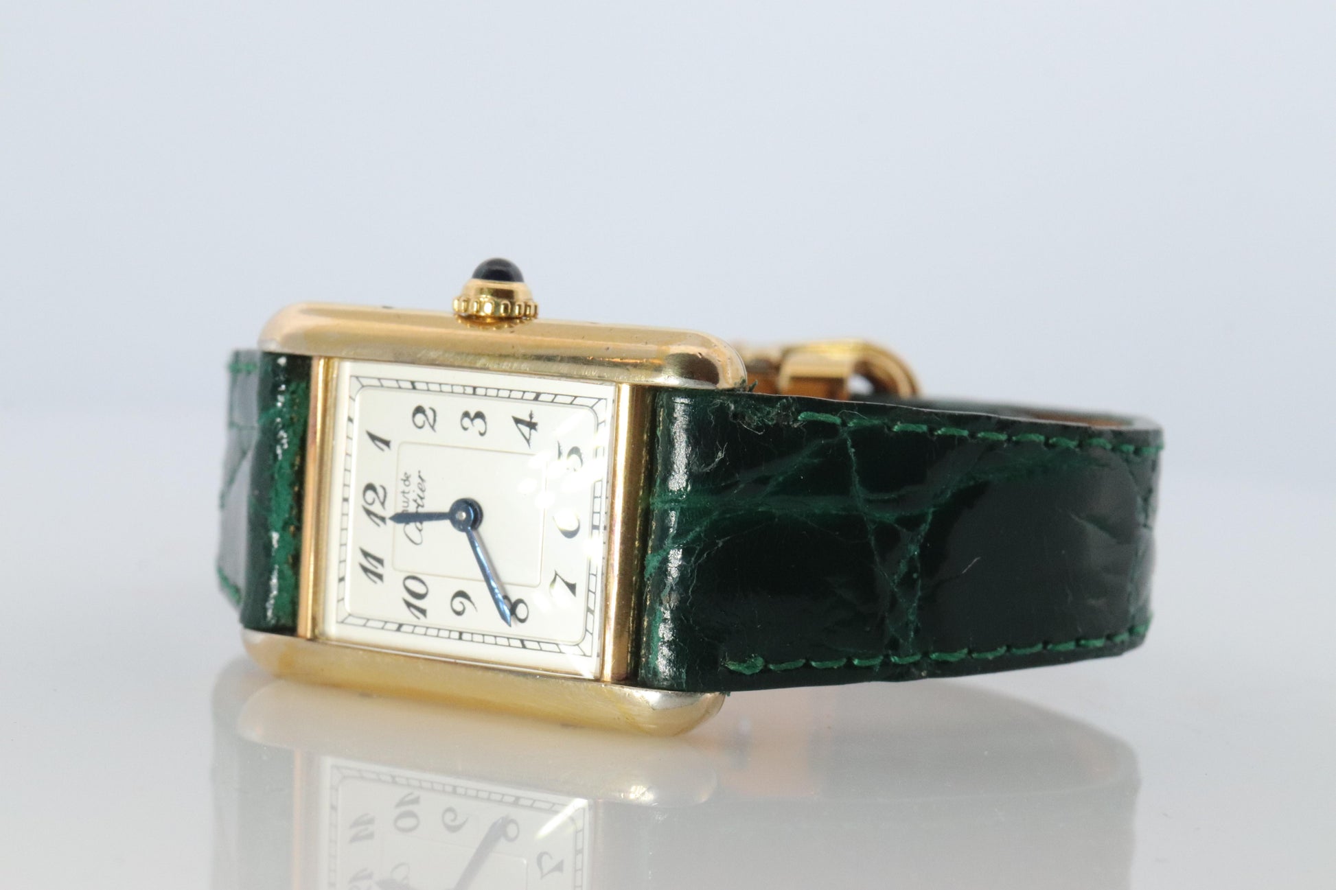 Vintage Must de Cartier Tank Arabic Dial Watch. Vermeil ARGENT 925 Small Tank