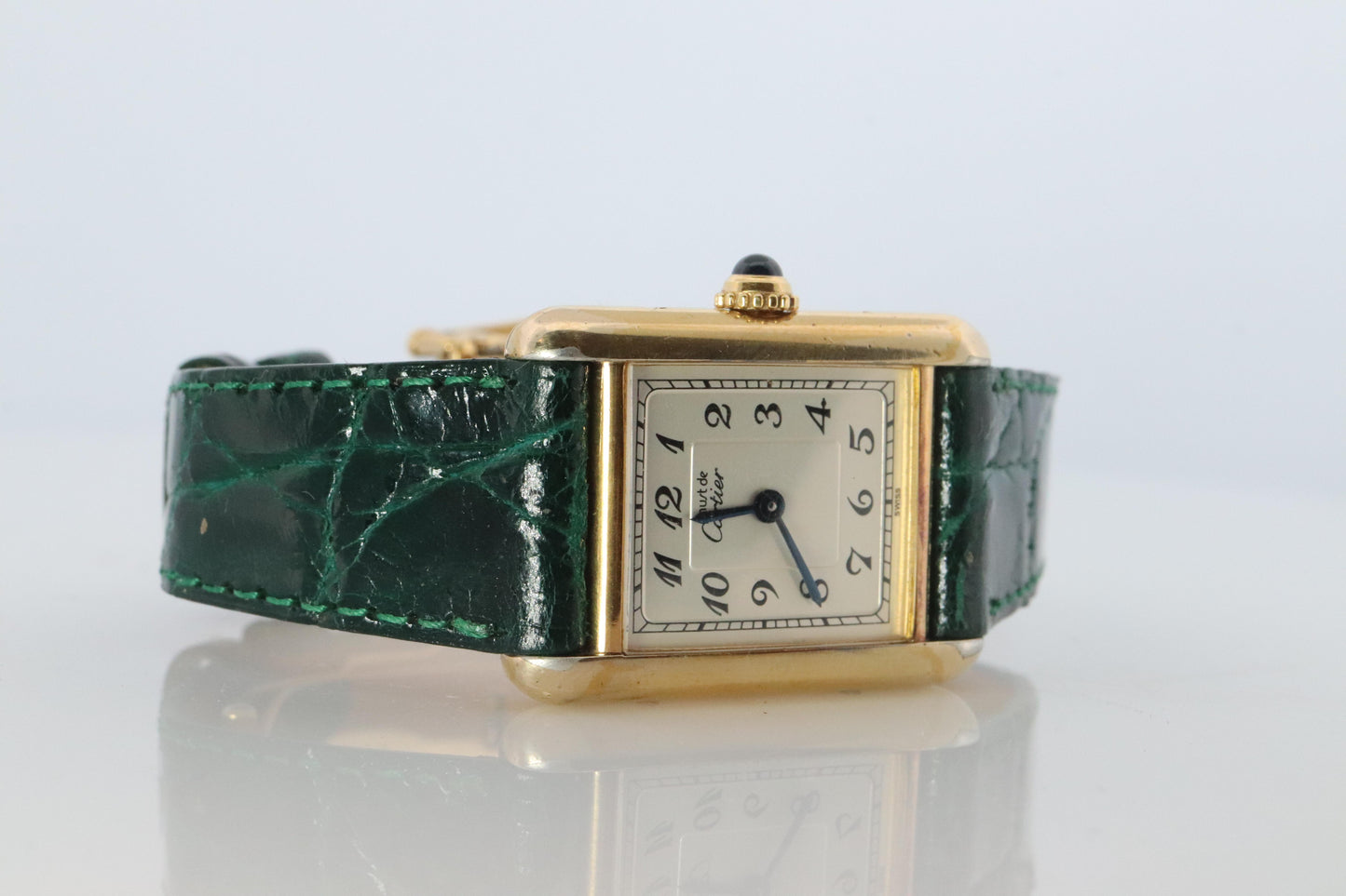 Vintage Must de Cartier Tank Arabic Dial Watch. Vermeil ARGENT 925 Small Tank