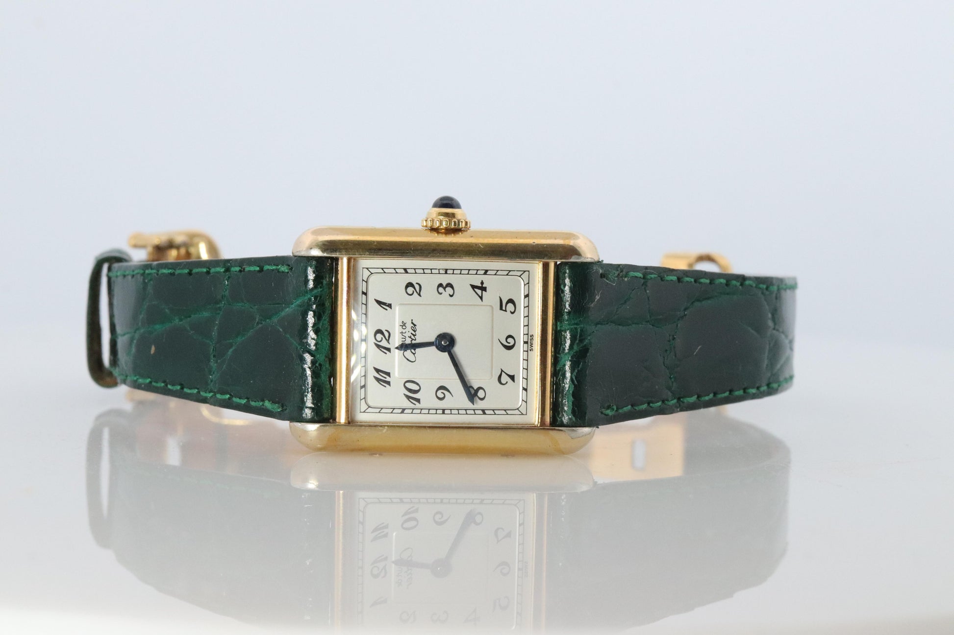Vintage Must de Cartier Tank Arabic Dial Watch. Vermeil ARGENT 925 Small Tank