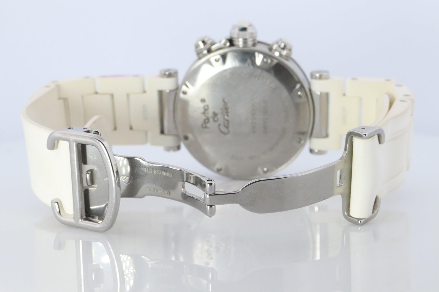 Vintage Cartier PASHA 38mm 3129 Chronograph. Rare White Dial W3140004.