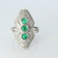 Emerald shield ring. Platinum Shield Ring Emerald Cabochon and Diamond wide band