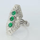 Emerald shield ring. Platinum Shield Ring Emerald Cabochon and Diamond wide band