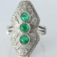 Emerald shield ring. Platinum Shield Ring Emerald Cabochon and Diamond wide band
