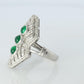 Emerald shield ring. Platinum Shield Ring Emerald Cabochon and Diamond wide band