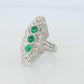 Emerald shield ring. Platinum Shield Ring Emerald Cabochon and Diamond wide band