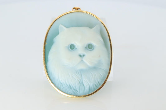 18k Cat Face Brooch and Pendant. 18k YG Carved Cute Cat Carved Cameo