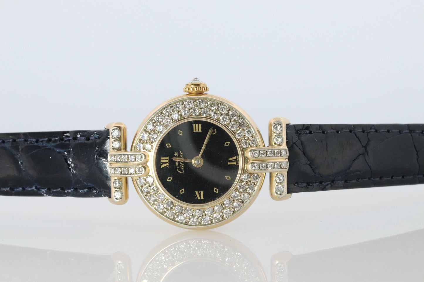 Genuine Cartier Diamond Watch Must de Cartier Colisee Round Argent 590002