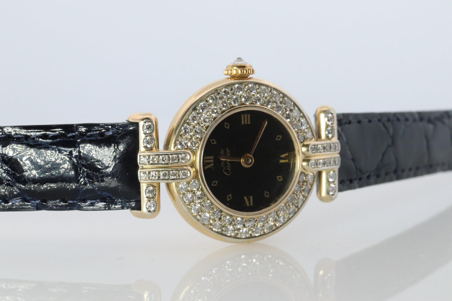 Genuine Cartier Diamond Watch Must de Cartier Colisee Round Argent 590002