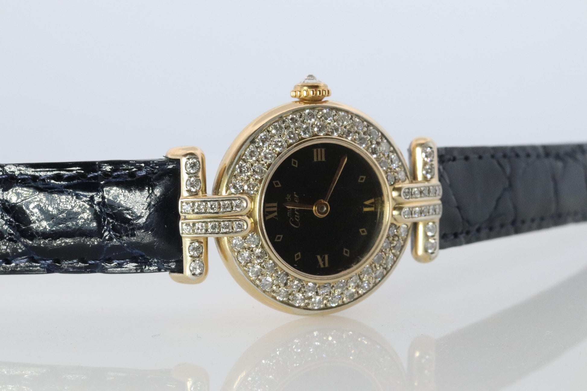 Genuine Cartier Diamond Watch Must de Cartier Colisee Round Argent 590002