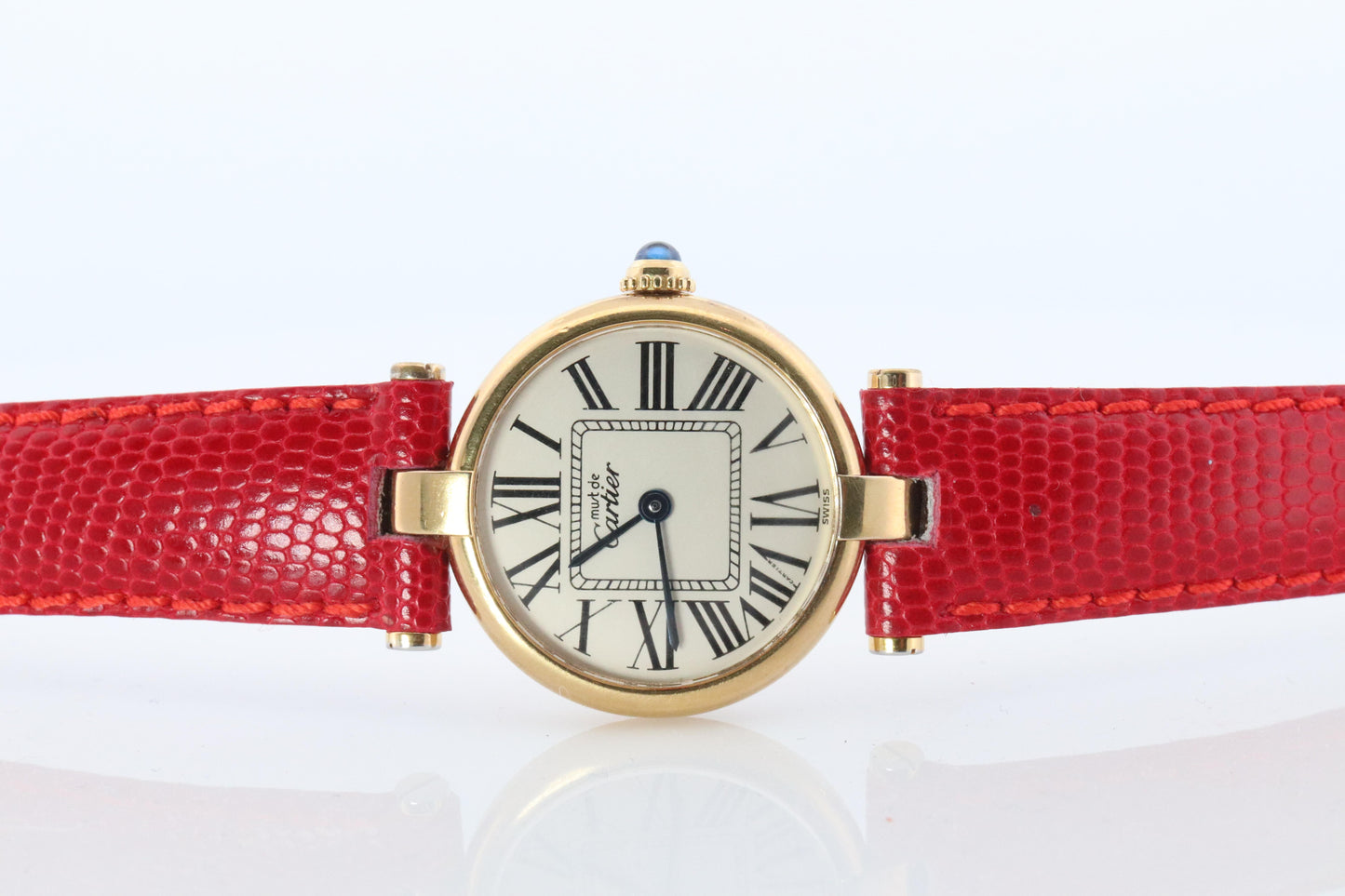 Genuine Cartier Watch. Must de Cartier Vendome Round Argent Vermeil White Face