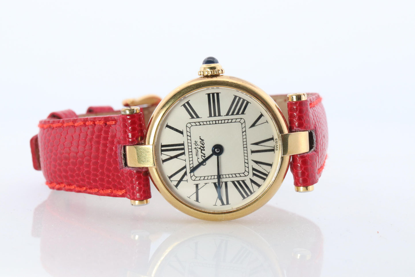 Genuine Cartier Watch. Must de Cartier Vendome Round Argent Vermeil White Face