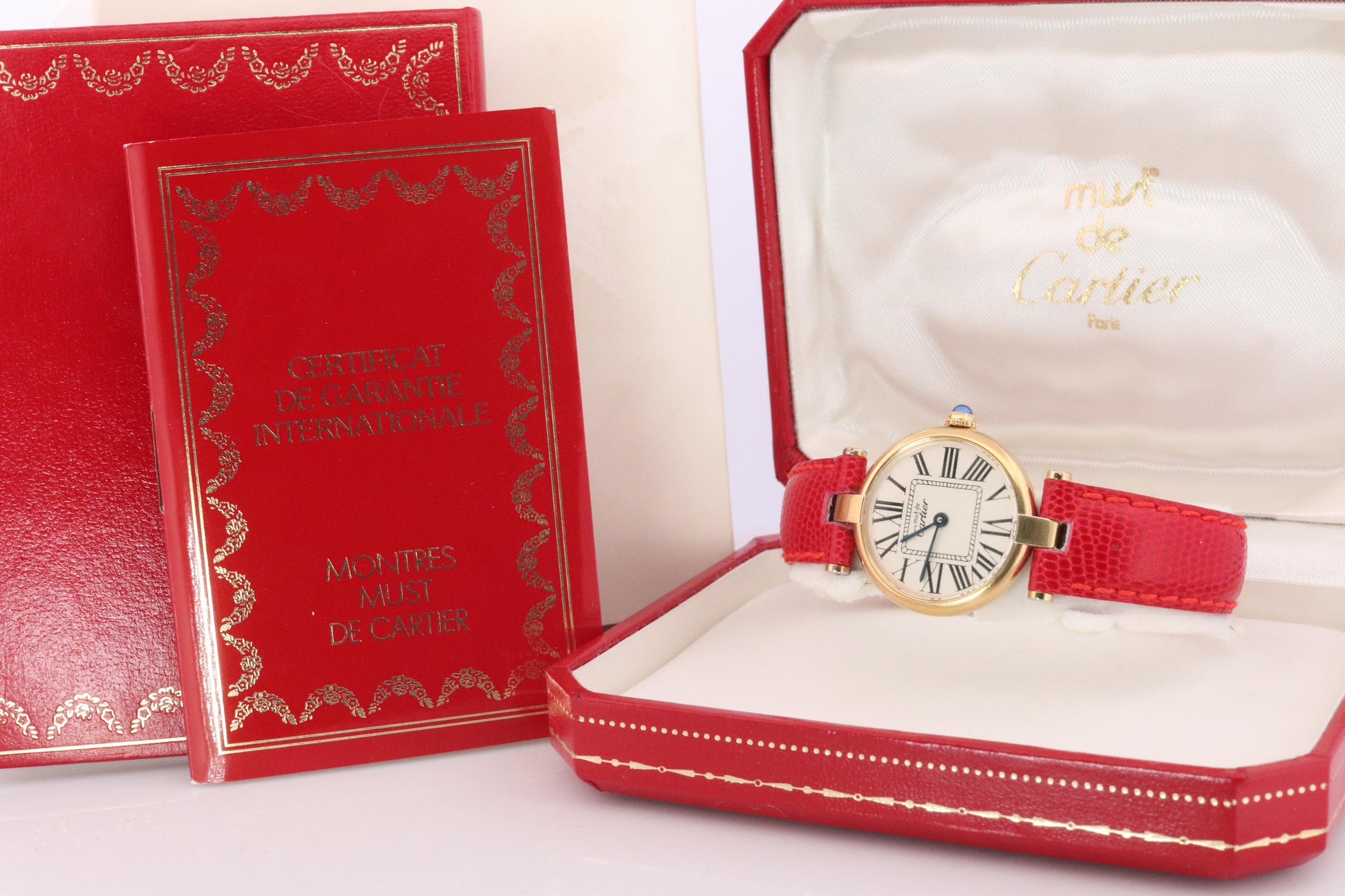 Genuine Cartier Watch. Must de Cartier Vendome Round Argent Vermeil White Face