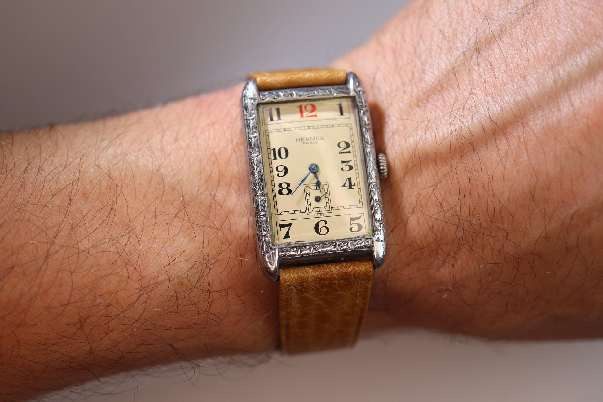Antique HERMES Tank watch. Art Deco Genuine Hermes Manual wristwatch.