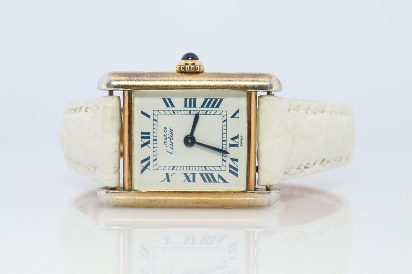 Vintage Must de Cartier Tank Gold Dial Watch. Vermeil ARGENT Small Tank