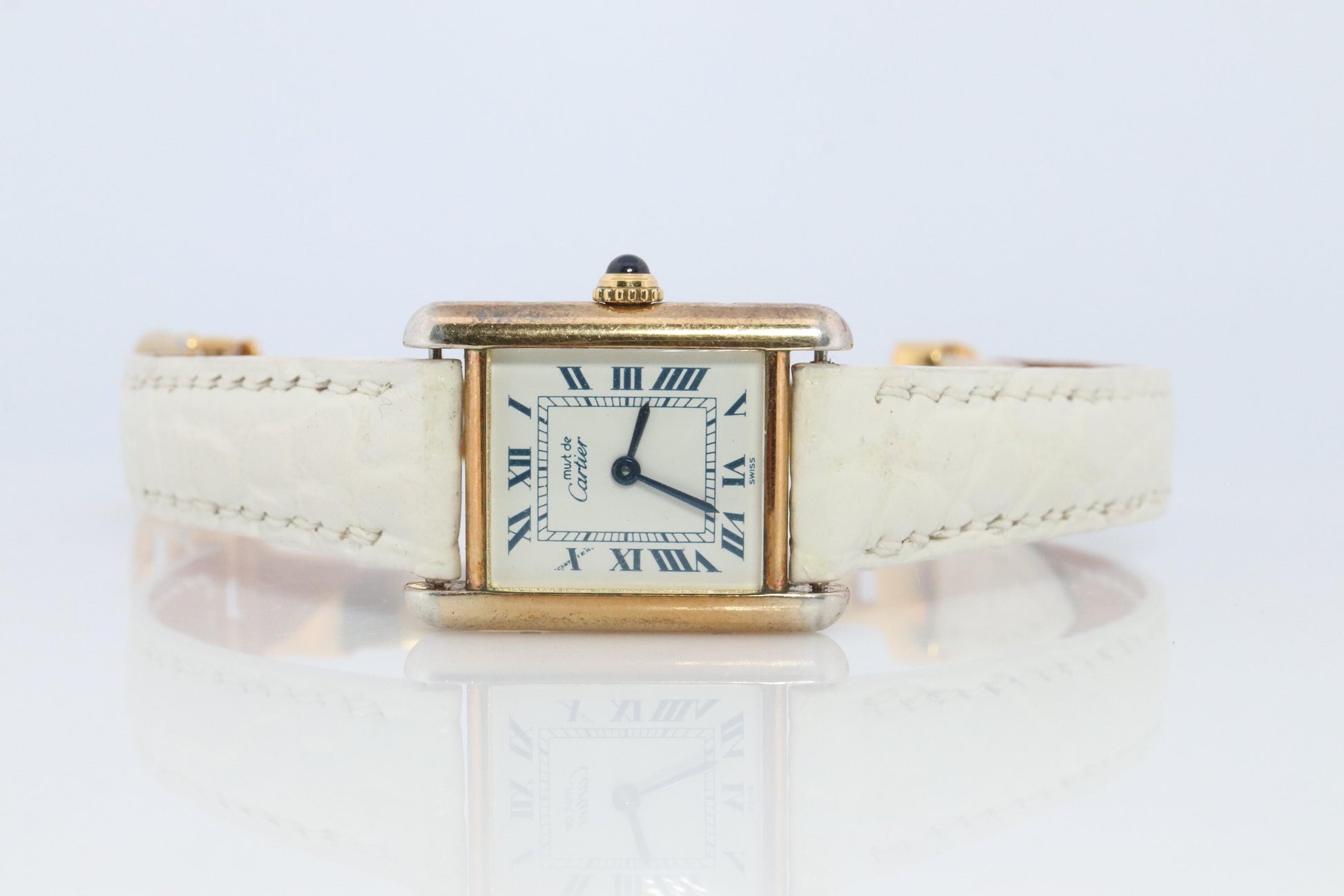Vintage Must de Cartier Tank Gold Dial Watch. Vermeil ARGENT Small Tank