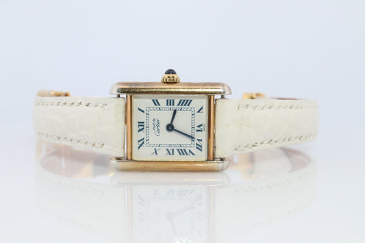 Vintage Must de Cartier Tank Gold Dial Watch. Vermeil ARGENT Small Tank