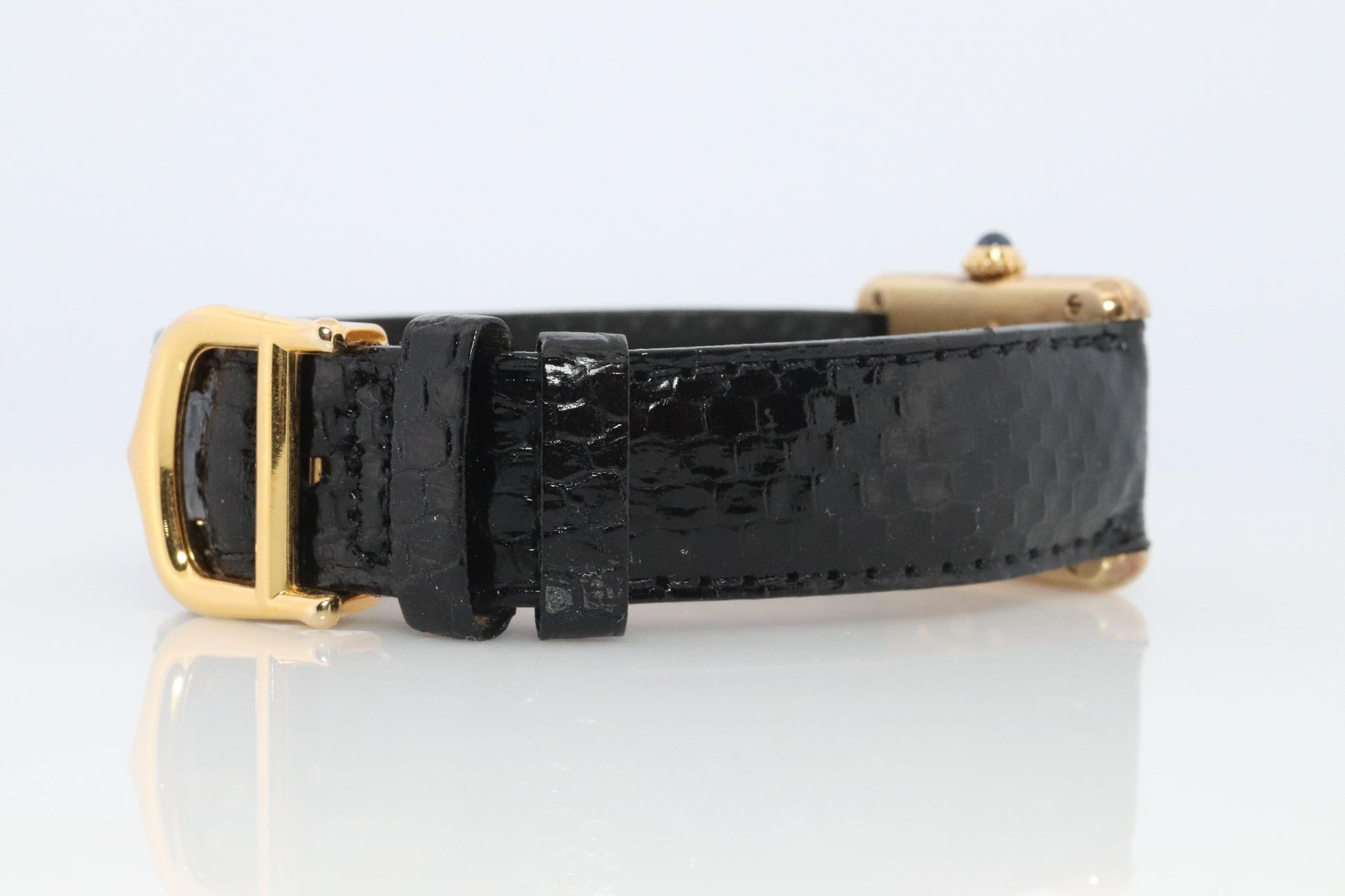 Vintage Must de Cartier Tank Black Dial Watch Vermeil ARGENT Small Manual Tank