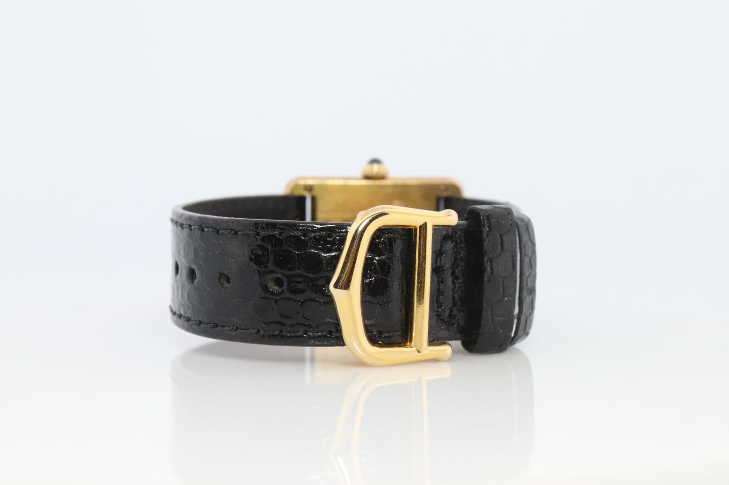 Vintage Must de Cartier Tank Black Dial Watch Vermeil ARGENT Small Manual Tank
