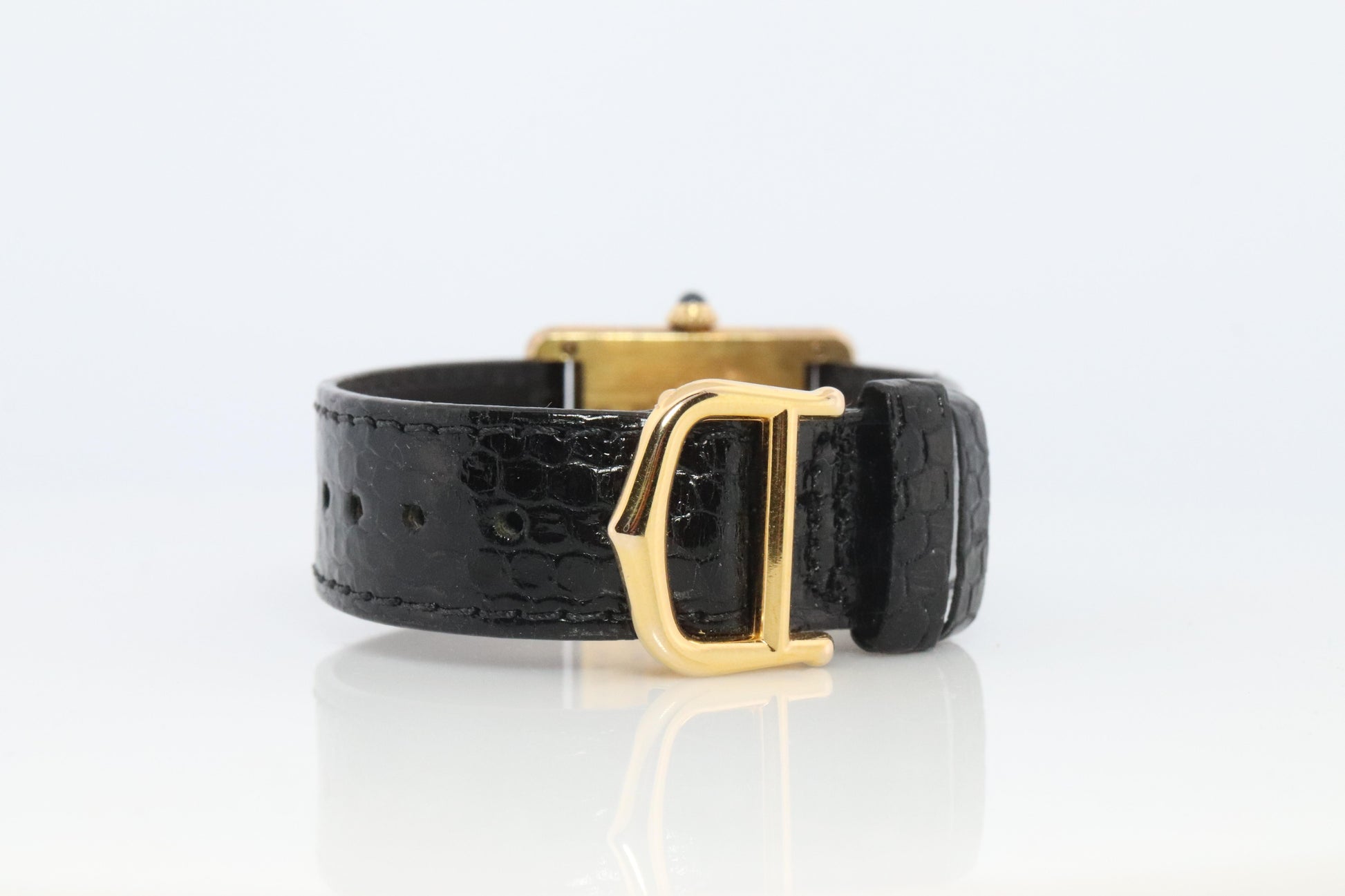Vintage Must de Cartier Tank Black Dial Watch Vermeil ARGENT Small Manual Tank