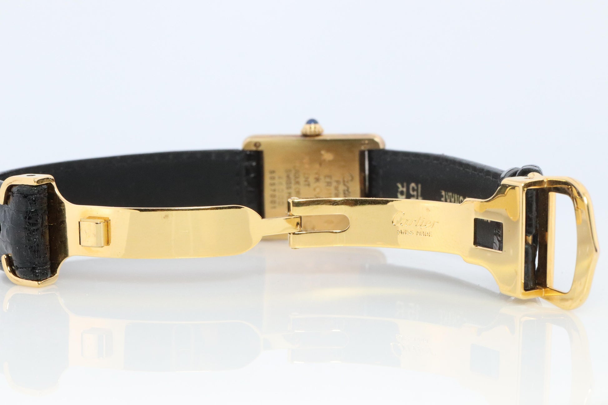 Vintage Must de Cartier Tank Black Dial Watch Vermeil ARGENT Small Manual Tank