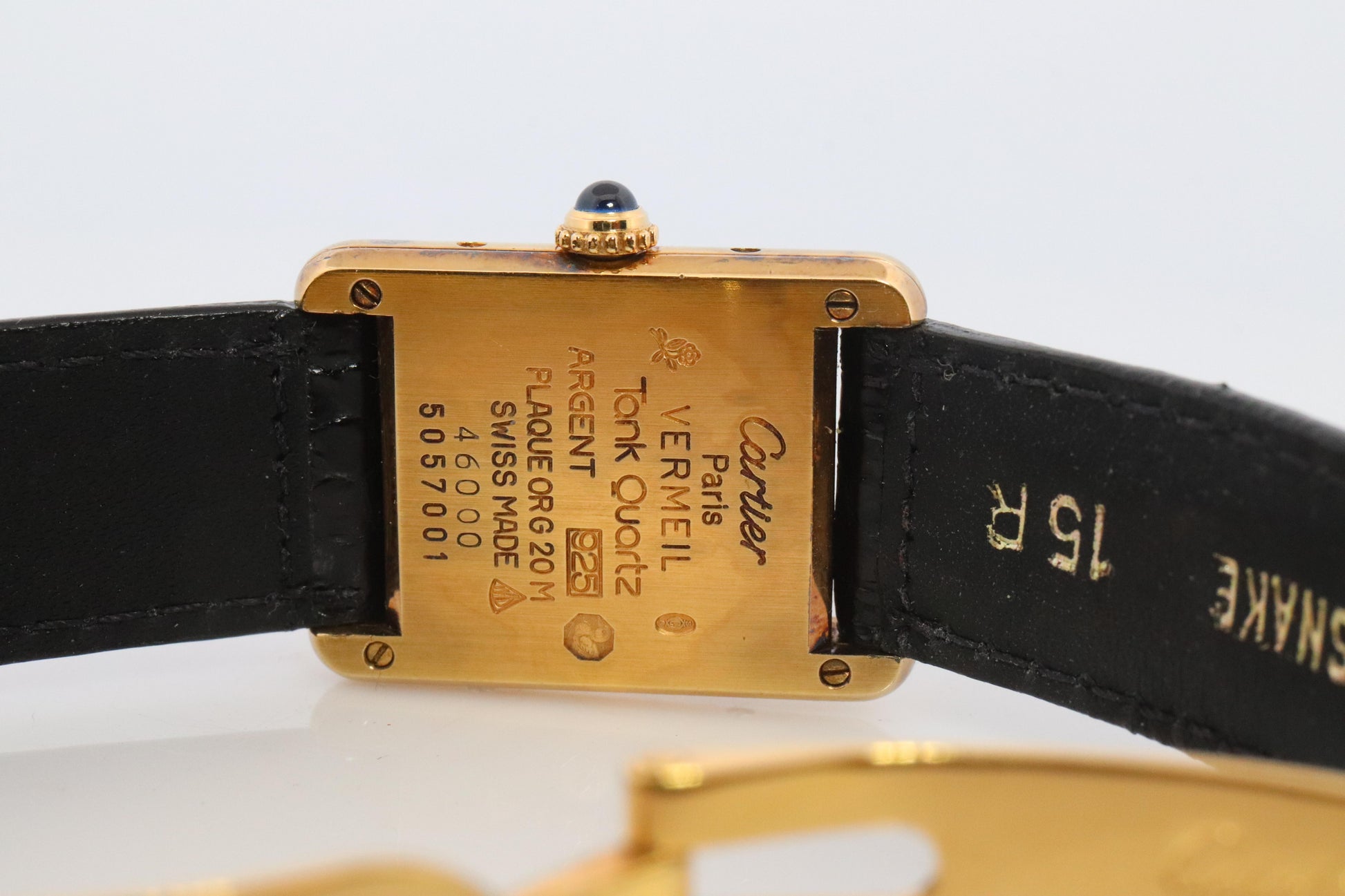 Vintage Must de Cartier Tank Black Dial Watch Vermeil ARGENT Small Manual Tank