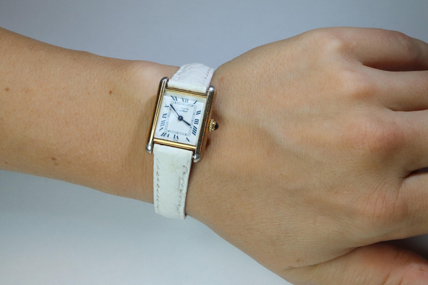 Vintage Must de Cartier Tank Gold Dial Watch. Vermeil ARGENT Small Tank