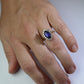 Black Opal Diamond Ring. 18k Yelow Gold Opal Diamond Halo Ballerina Ring Band.