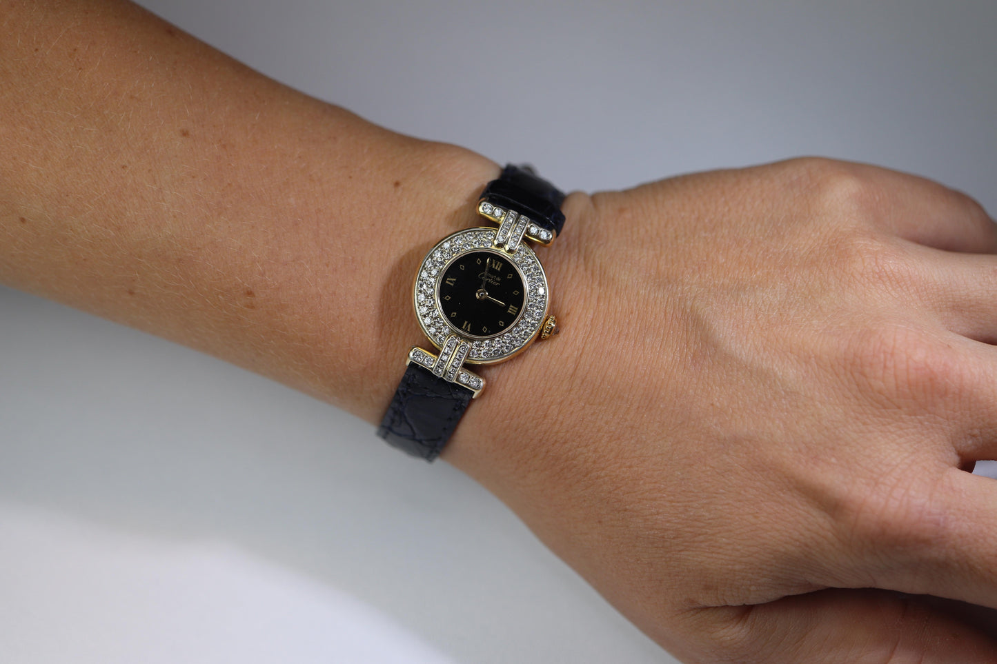 Genuine Cartier Diamond Watch Must de Cartier Colisee Round Argent 590002