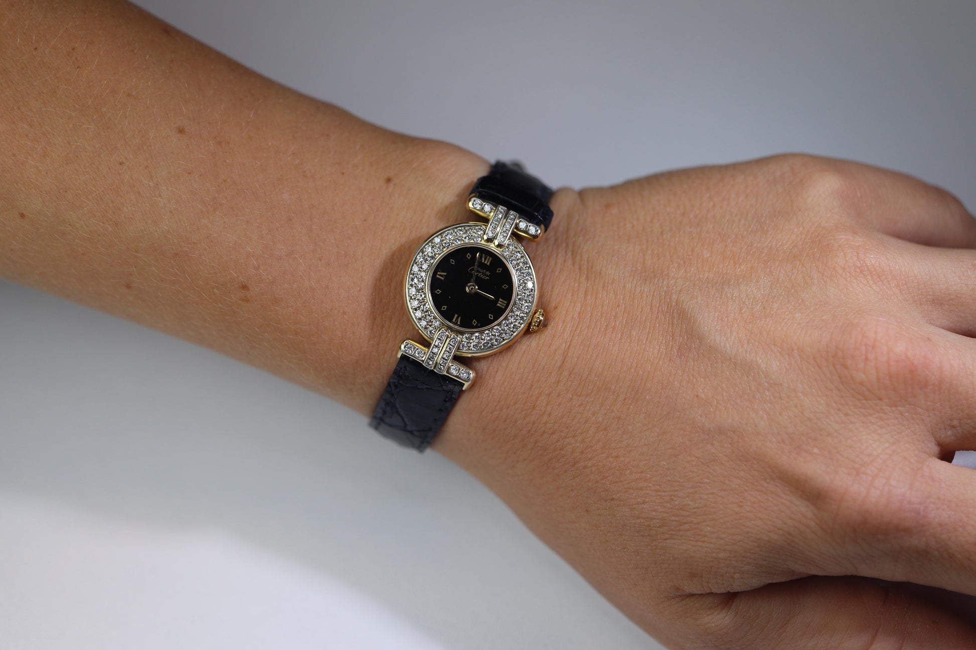 Genuine Cartier Diamond Watch Must de Cartier Colisee Round Argent 590002