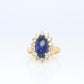 Black Opal Diamond Ring. 18k Yelow Gold Opal Diamond Halo Ballerina Ring Band.