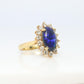 Black Opal Diamond Ring. 18k Yelow Gold Opal Diamond Halo Ballerina Ring Band.