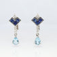 Sapphire Aquamarine Dangle Earrings. Platinum PT950 Unpierced Clip On Earrings