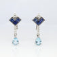 Sapphire Aquamarine Dangle Earrings. Platinum PT950 Unpierced Clip On Earrings