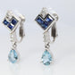 Sapphire Aquamarine Dangle Earrings. Platinum PT950 Unpierced Clip On Earrings