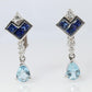Sapphire Aquamarine Dangle Earrings. Platinum PT950 Unpierced Clip On Earrings