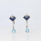 Sapphire Aquamarine Dangle Earrings. Platinum PT950 Unpierced Clip On Earrings
