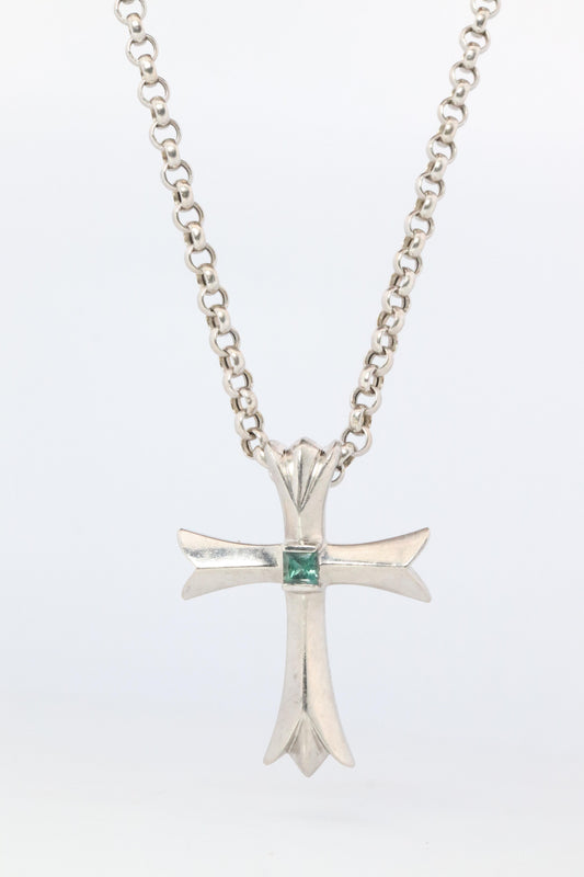 Platinum 18k Alexandrite Cross Pendant. Genuine Alexandrite Crucifix Necklace