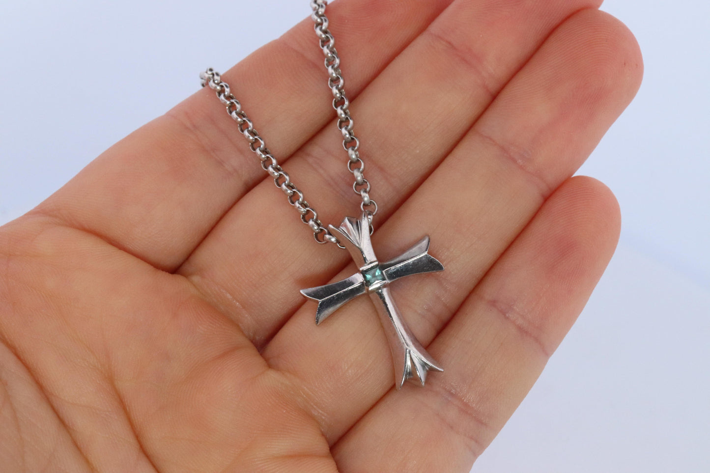 Platinum 18k Alexandrite Cross Pendant. Genuine Alexandrite Crucifix Necklace